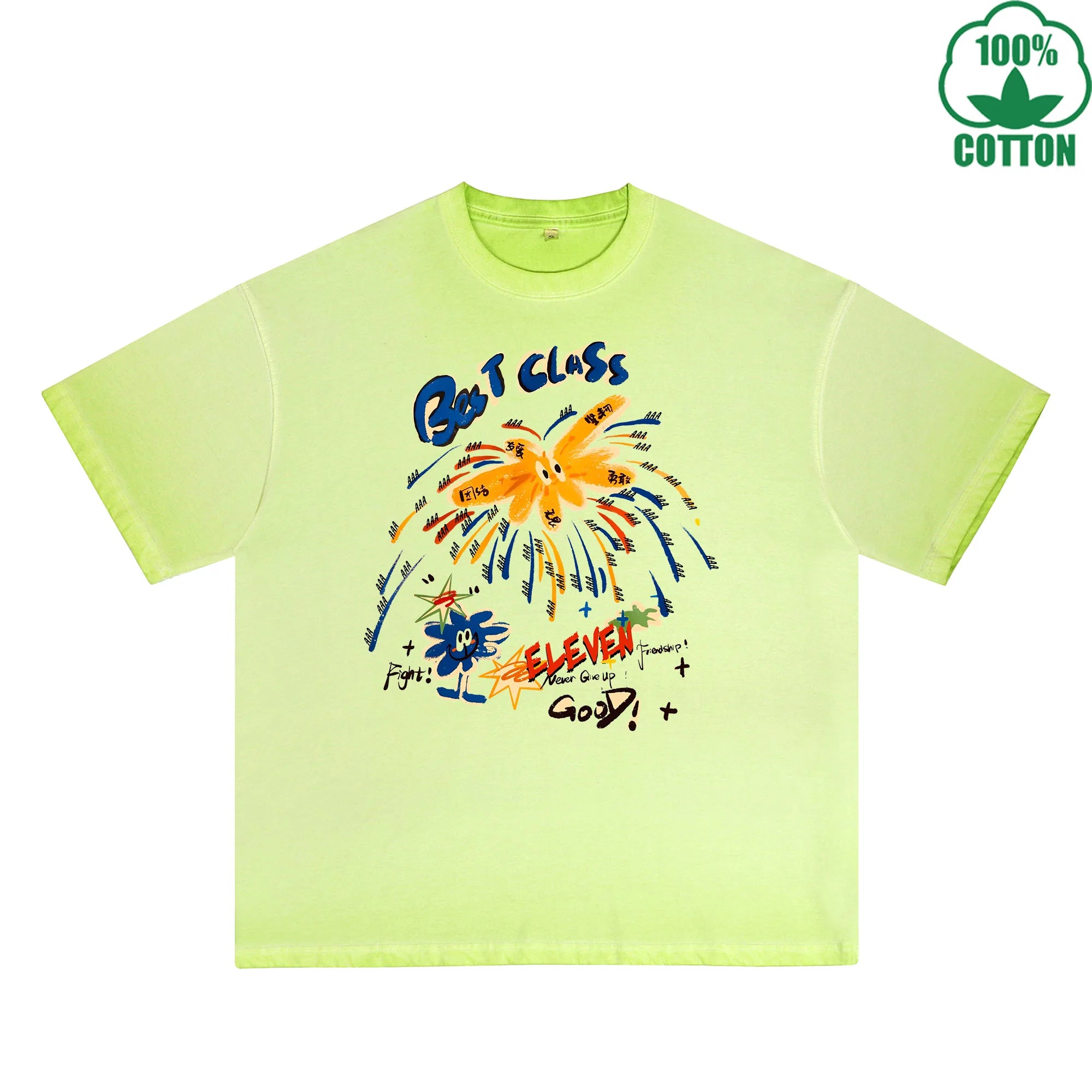 Bes T CLASS Printed Dirty WashT-Shirt 230G Multicolor Loose Trendy Short Sleeves Fashionable 100%Cotton Top