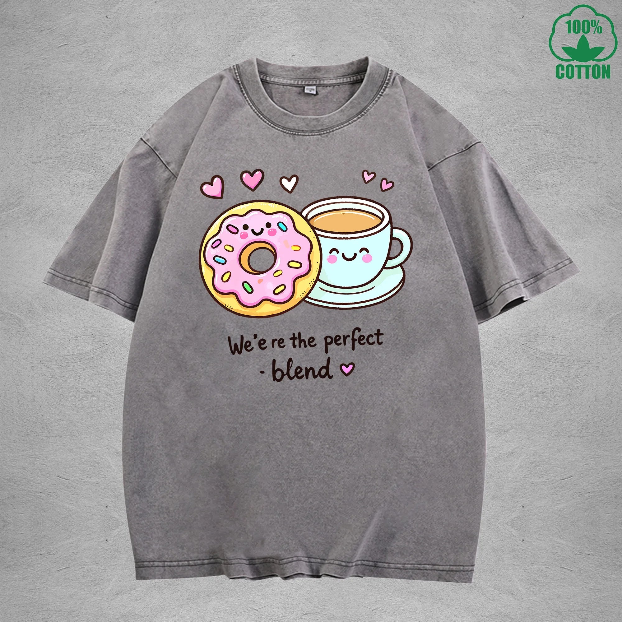 We'ere The Perfect BlendInterest Printed Washed T-Shirt 230G Loose Trendy Fashionable 100%Cotton Short Sleeve Top