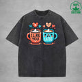 I Like You A LatteInterest Printed Washed T-Shirt 230G Loose Trendy Fashionable 100%Cotton Short Sleeve Top
