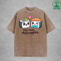 You Make Miso HappyInterest Printed Washed T-Shirt 230G Loose Trendy Fashionable 100%Cotton Short Sleeve Top