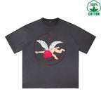 Not today God of Love Printed Dirty Wash T-Shirt 230G Multicolor Loose Trendy Fashionable 100%Cotton Short Sleeve Top