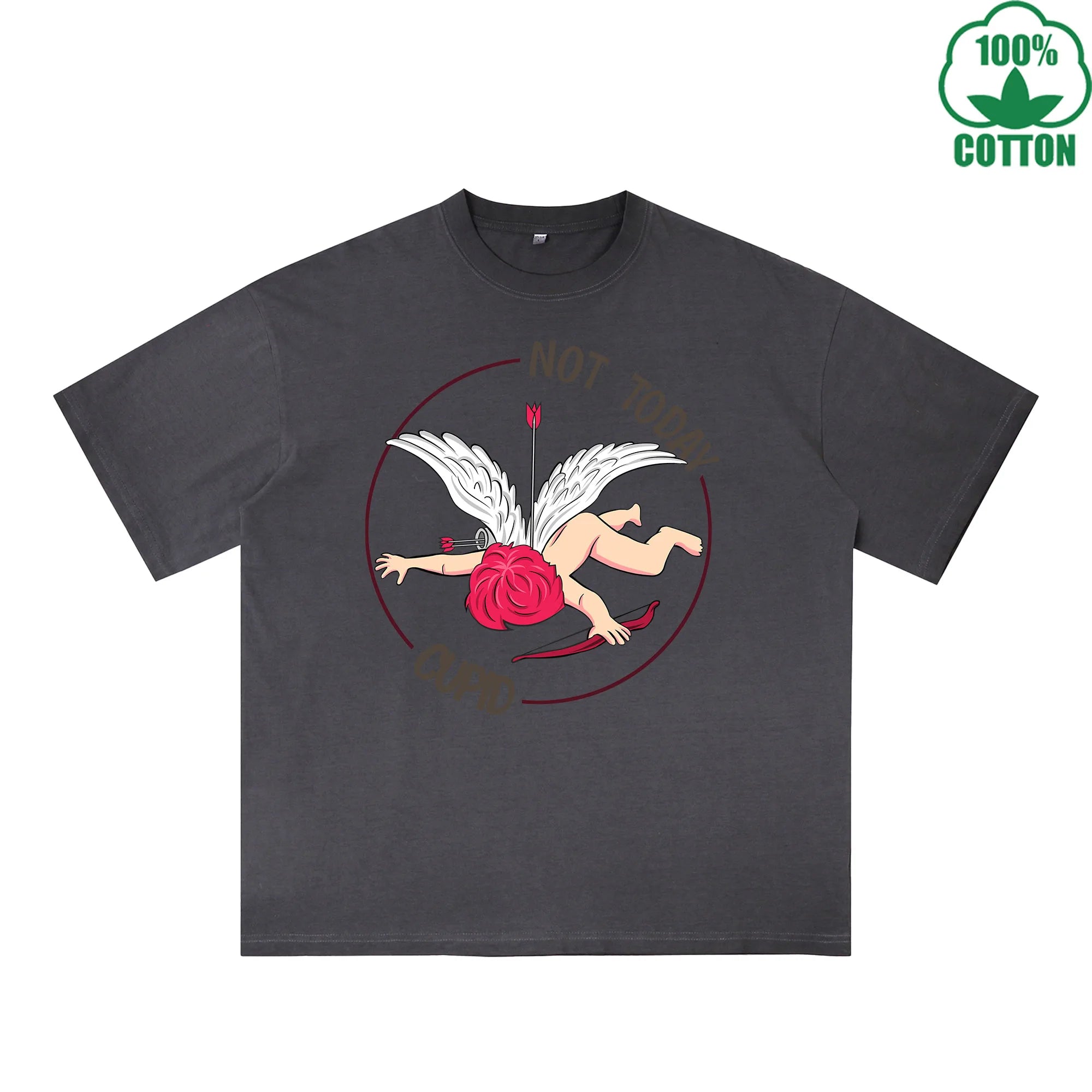 Not today God of Love Printed Dirty Wash T-Shirt 230G Multicolor Loose Trendy Fashionable 100%Cotton Short Sleeve Top