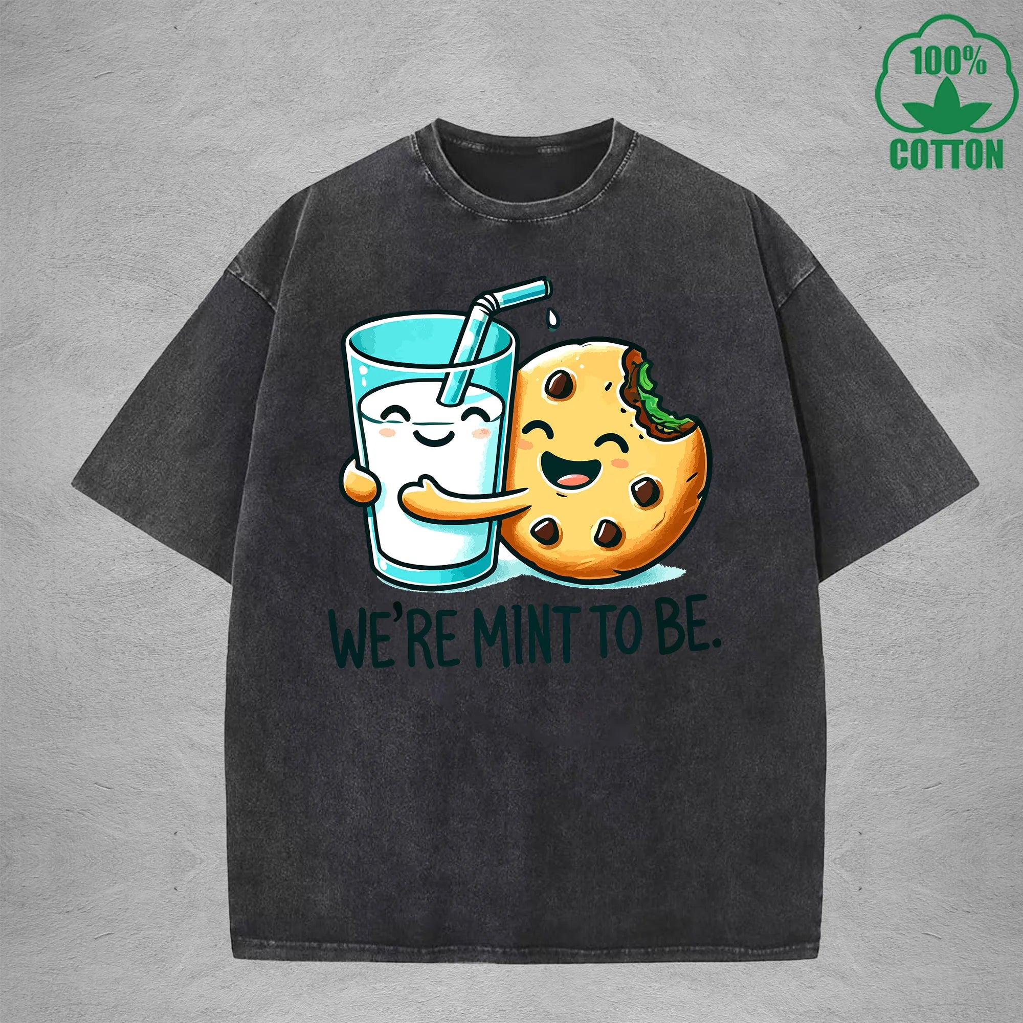 Were Mint To BeInterest Printed Washed T-Shirt 230G Loose Trendy Fashionable 100%Cotton Short Sleeve Top