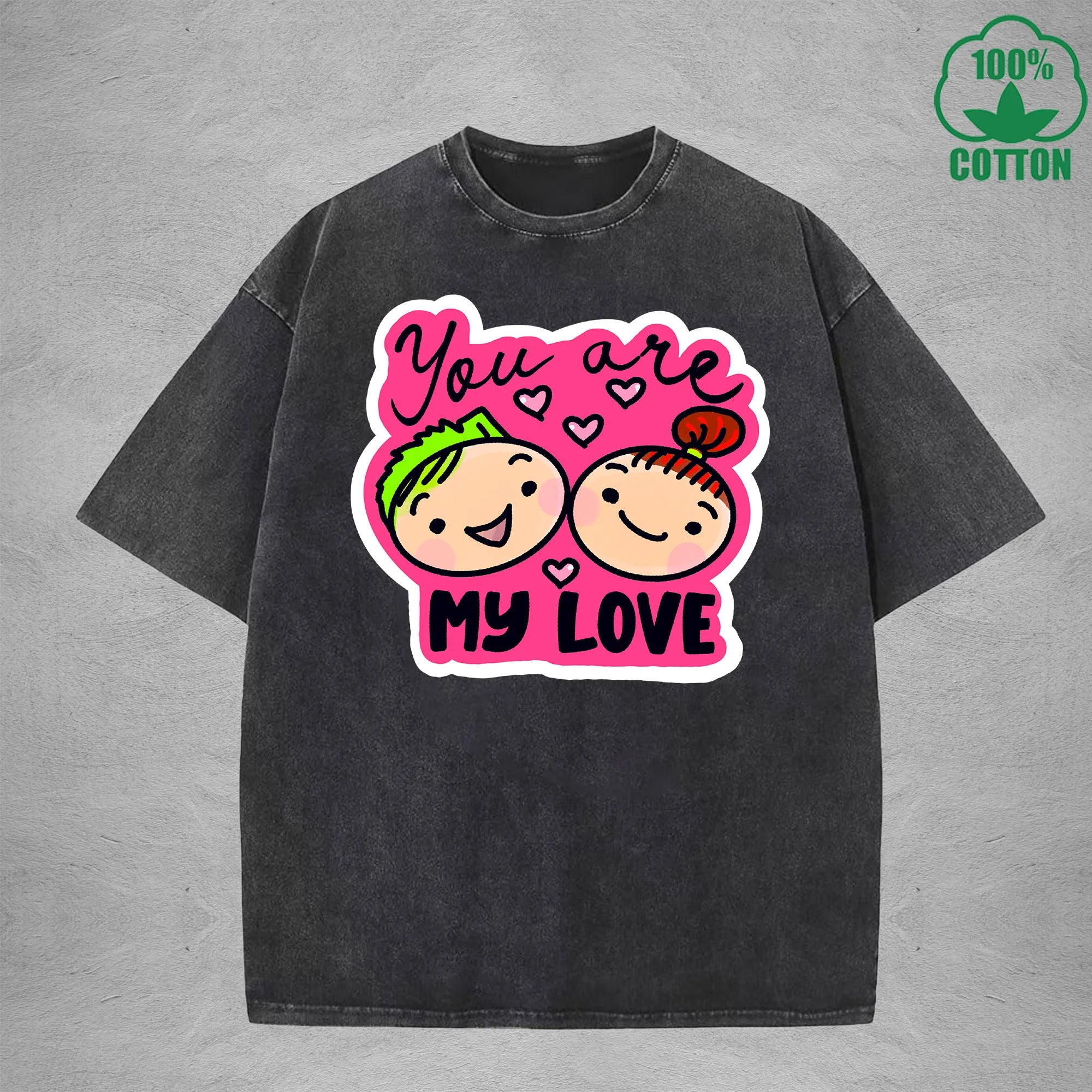 My loveInterest Printed Washed T-Shirt 230G Loose Trendy Fashionable 100%Cotton Short Sleeve Top