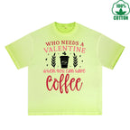Valentine Printed Dirty Wash T-Shirt 230G Multicolor Loose Trendy Fashionable 100%Cotton Short Sleeve Top