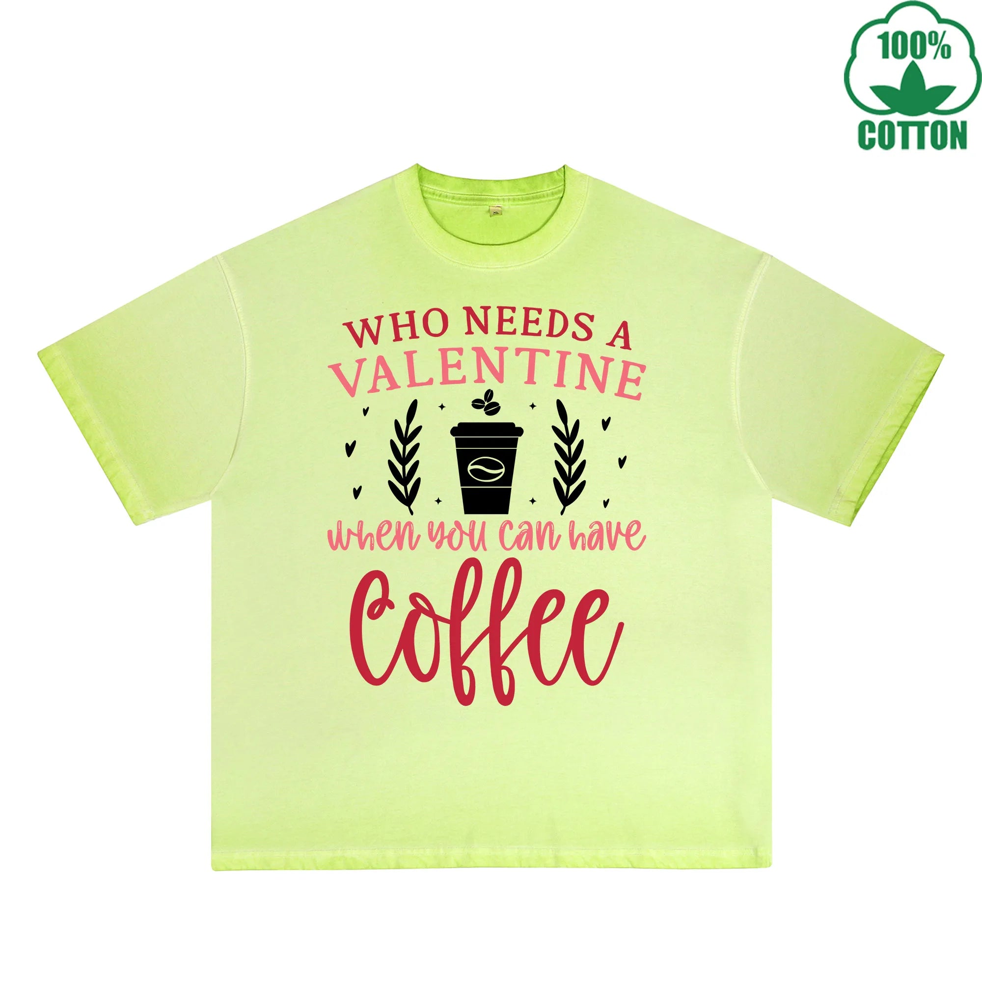 Valentine Printed Dirty Wash T-Shirt 230G Multicolor Loose Trendy Fashionable 100%Cotton Short Sleeve Top