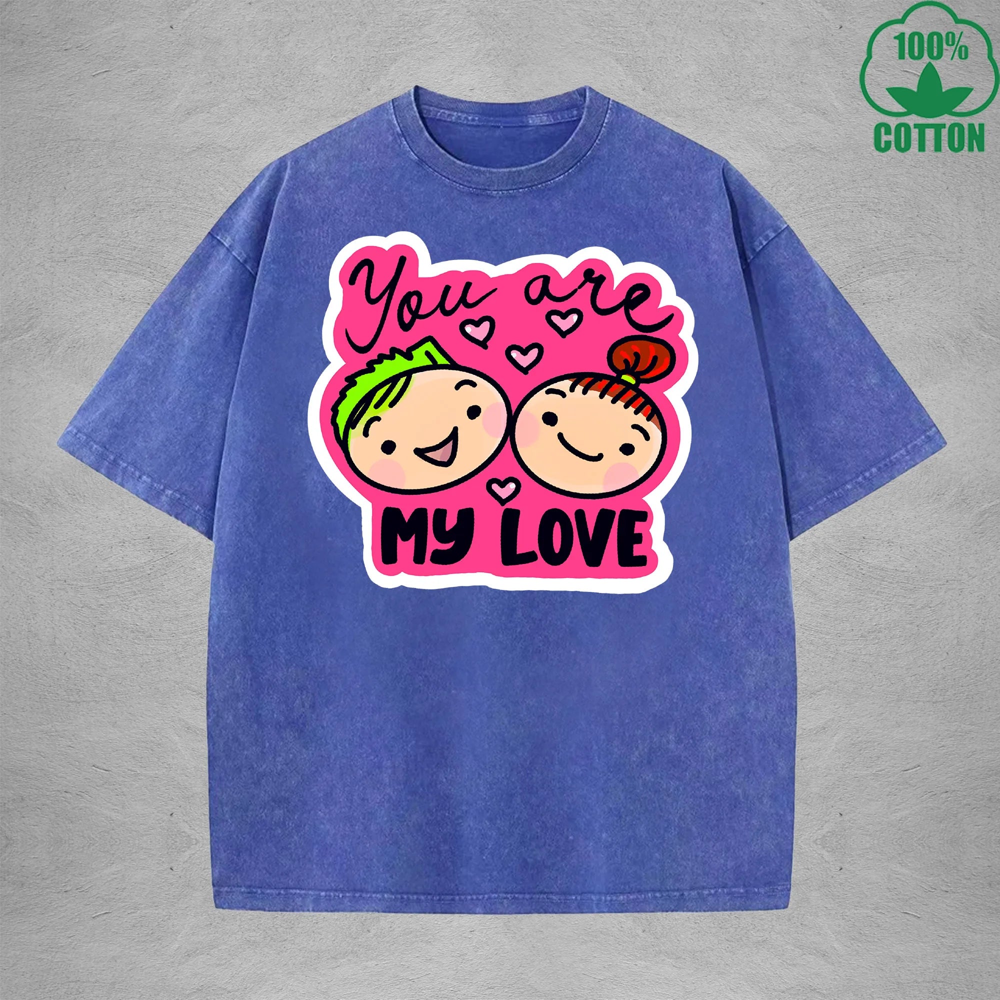 My loveInterest Printed Washed T-Shirt 230G Loose Trendy Fashionable 100%Cotton Short Sleeve Top
