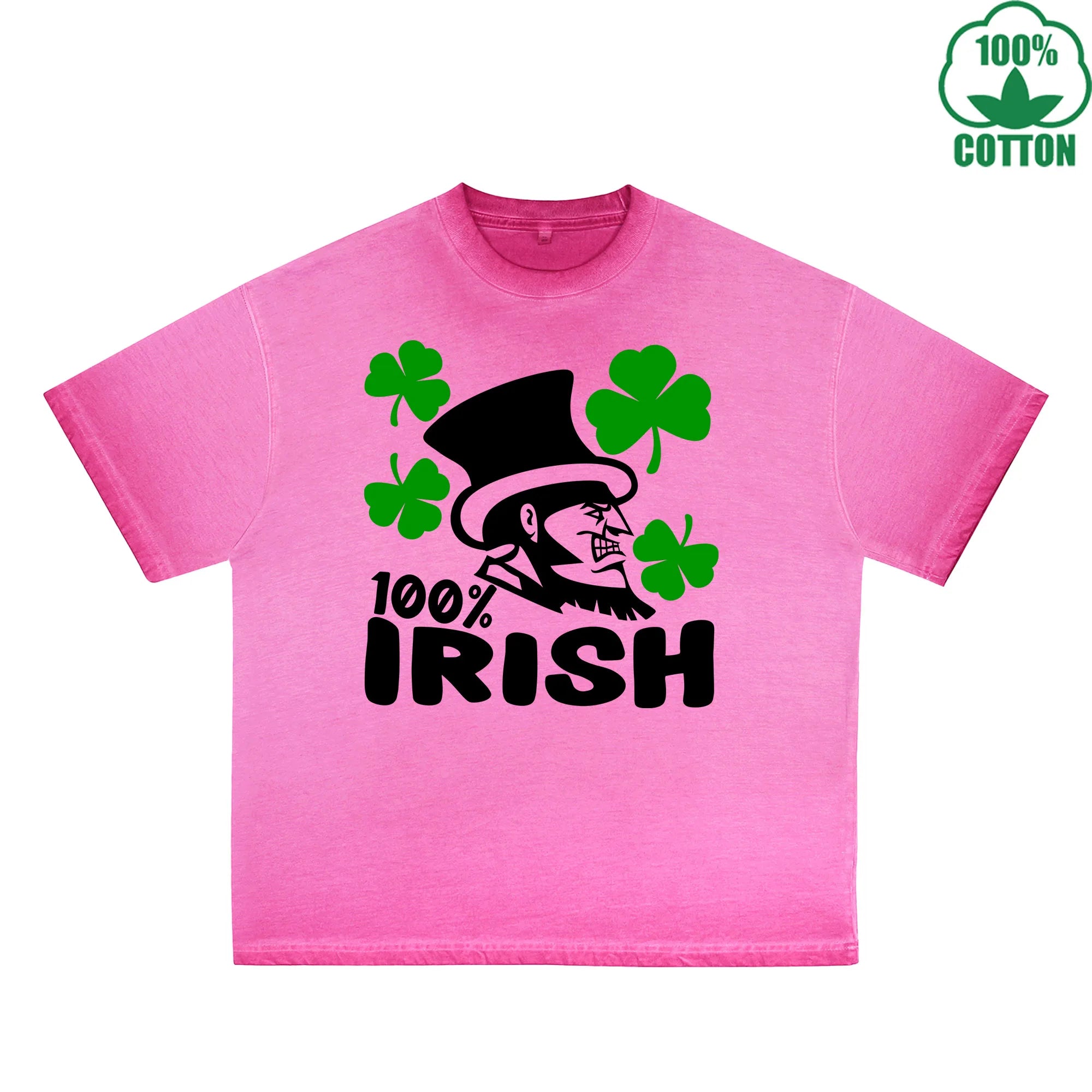 Irish 100% Printed Dirty Wash T-Shirt 230G Multicolor Loose Trendy Fashionable 100%Cotton Short Sleeve Top