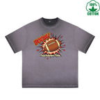 Touchdown Time Printed Dirty Wash T-Shirt 230G Multicolor Loose Trendy Fashionable 100%Cotton Short Sleeve Top