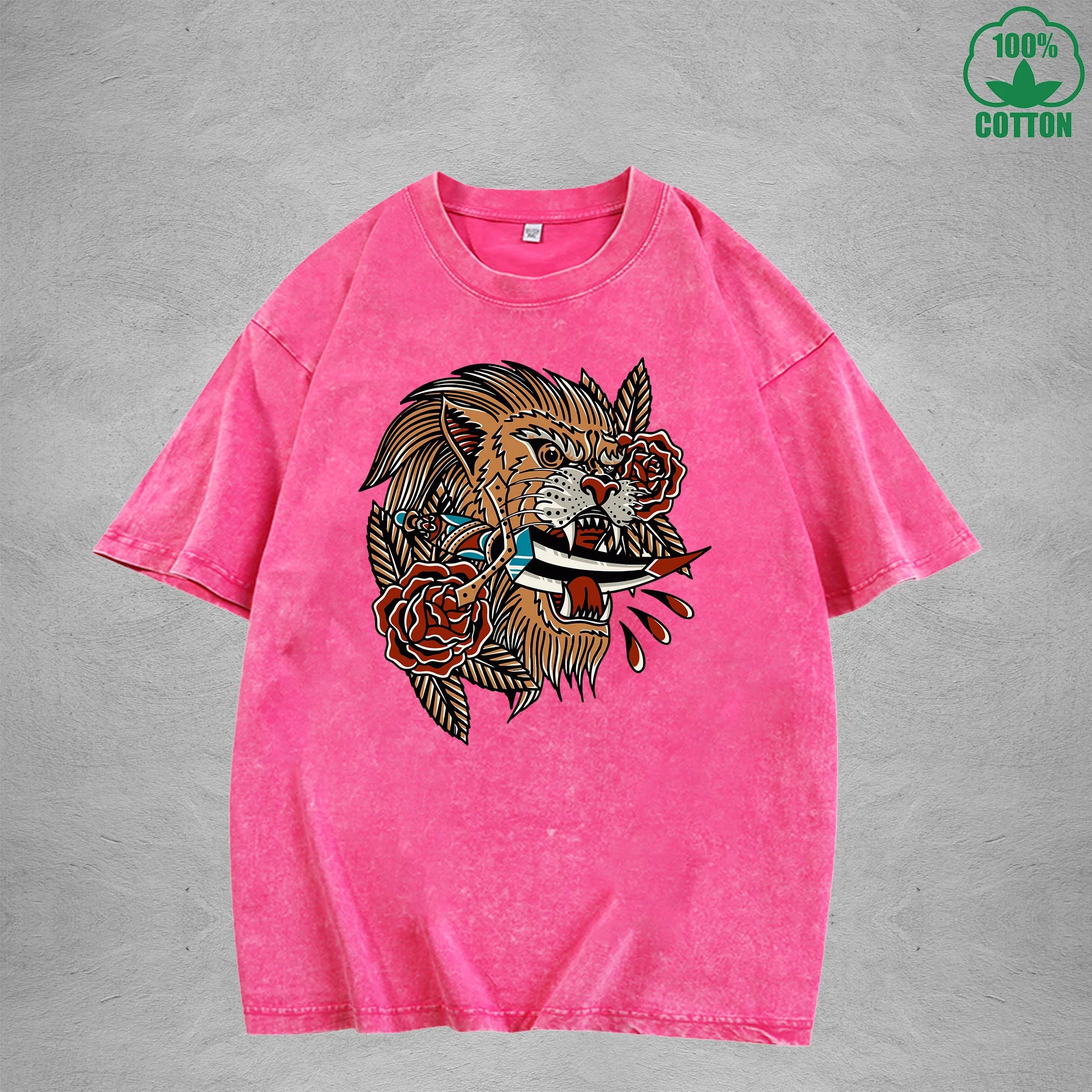 PredatorInterest Printed Washed T-Shirt 230G Multicolor Loose Trendy Fashionable 100%Cotton Short Sleeve Top