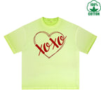 Xoxo Printed Dirty Wash T-Shirt 230G Multicolor Loose Trendy Fashionable 100%Cotton Short Sleeve Top