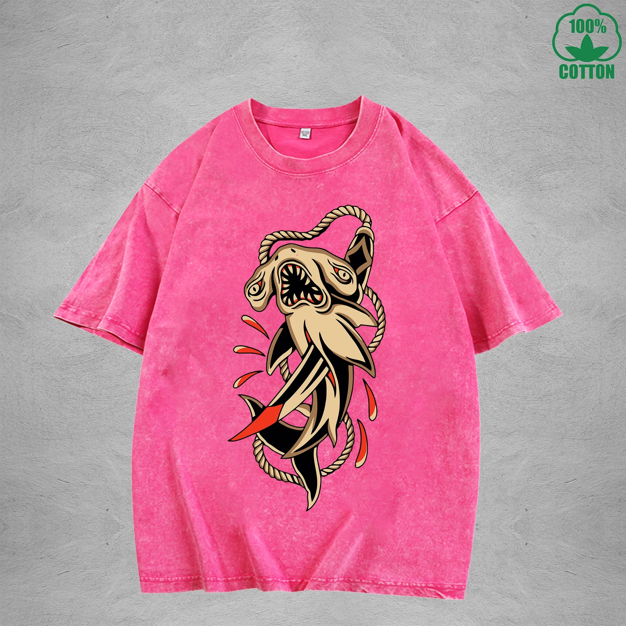 PredatorInterest Printed Washed T-Shirt 230G Multicolor Loose Trendy Fashionable 100%Cotton Short Sleeve Top