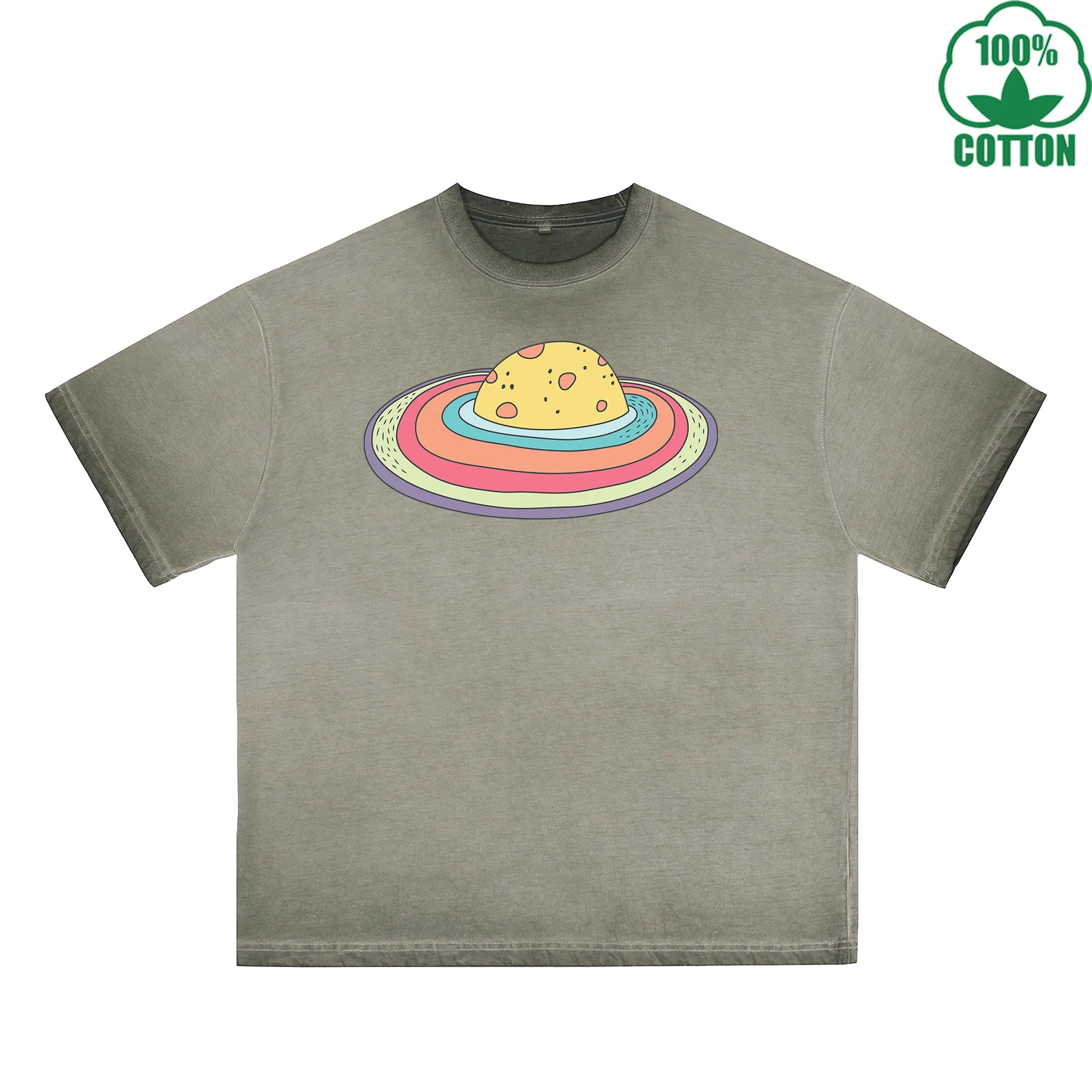 Microcosm Printed Dirty WashT-Shirt 230G Multicolor Loose Trendy Fashionable 100%Cotton Short Sleeve Top