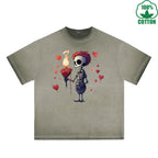 Lover Printed Dirty Wash T-Shirt 230G Multicolor Loose Trendy Fashionable 100%Cotton Short Sleeve Top