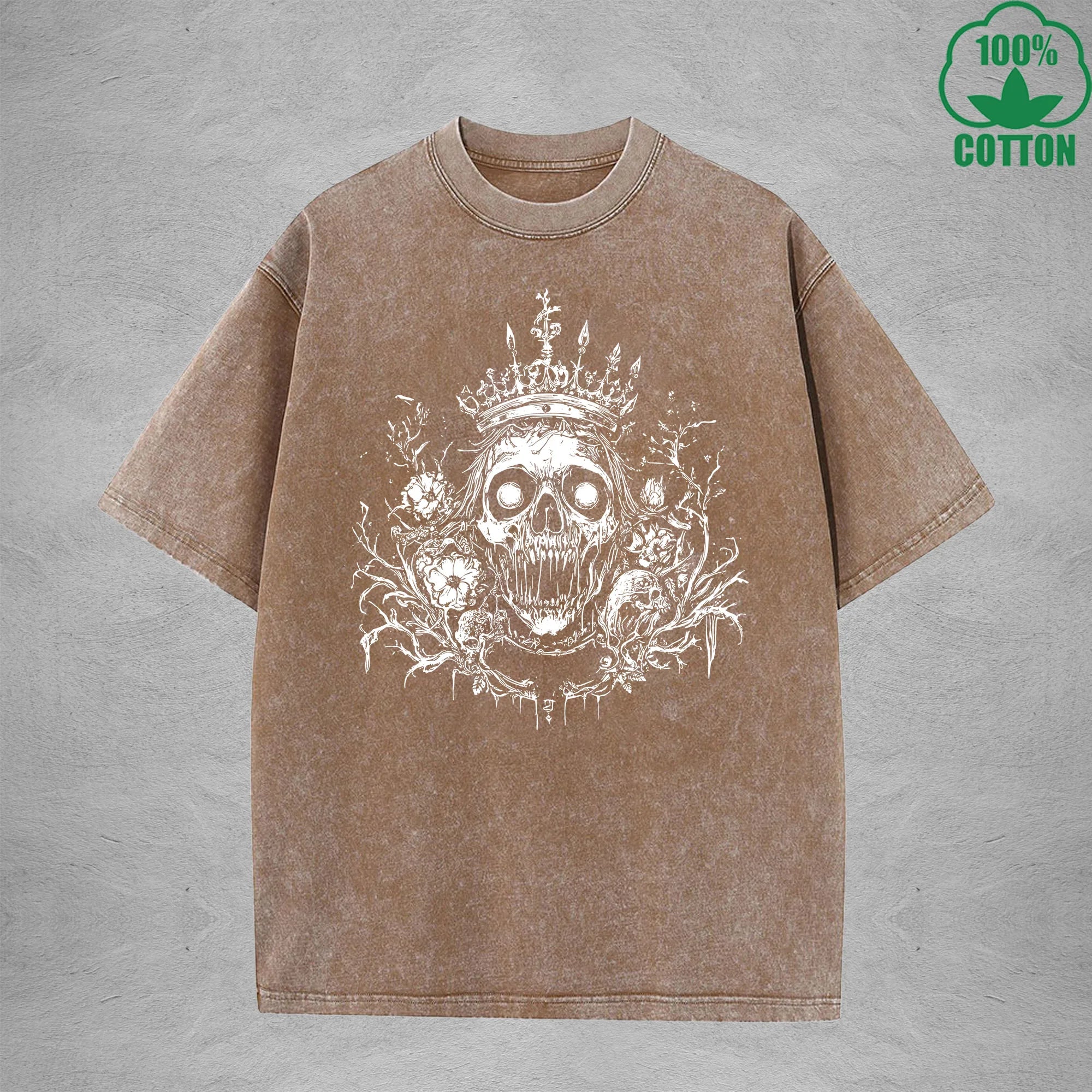 Skeleton King American Retro 230G Washed T-Shirt Available in Multiple Colors Fashionable Pure Cotton Short Sleeve