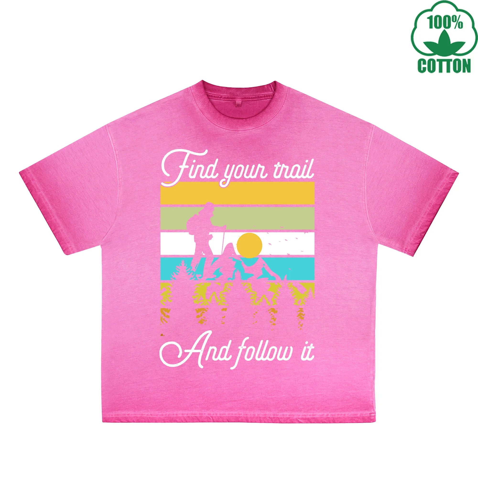 Outdoor Adventure Printed Dirty WashT-Shirt 230G Multicolor Loose Trendy Fashionable 100%Cotton Short Sleeve Top