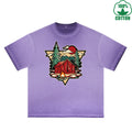Camping Enthusiast Printed Dirty WashT-Shirt 230G Multicolor Loose Trendy Short Sleeves Fashionable 100%Cotton Top