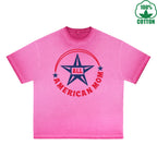All American Mom Printed Dirty Wash T-Shirt 230G Multicolor Loose Trendy Fashionable 100%Cotton Short Sleeve Top