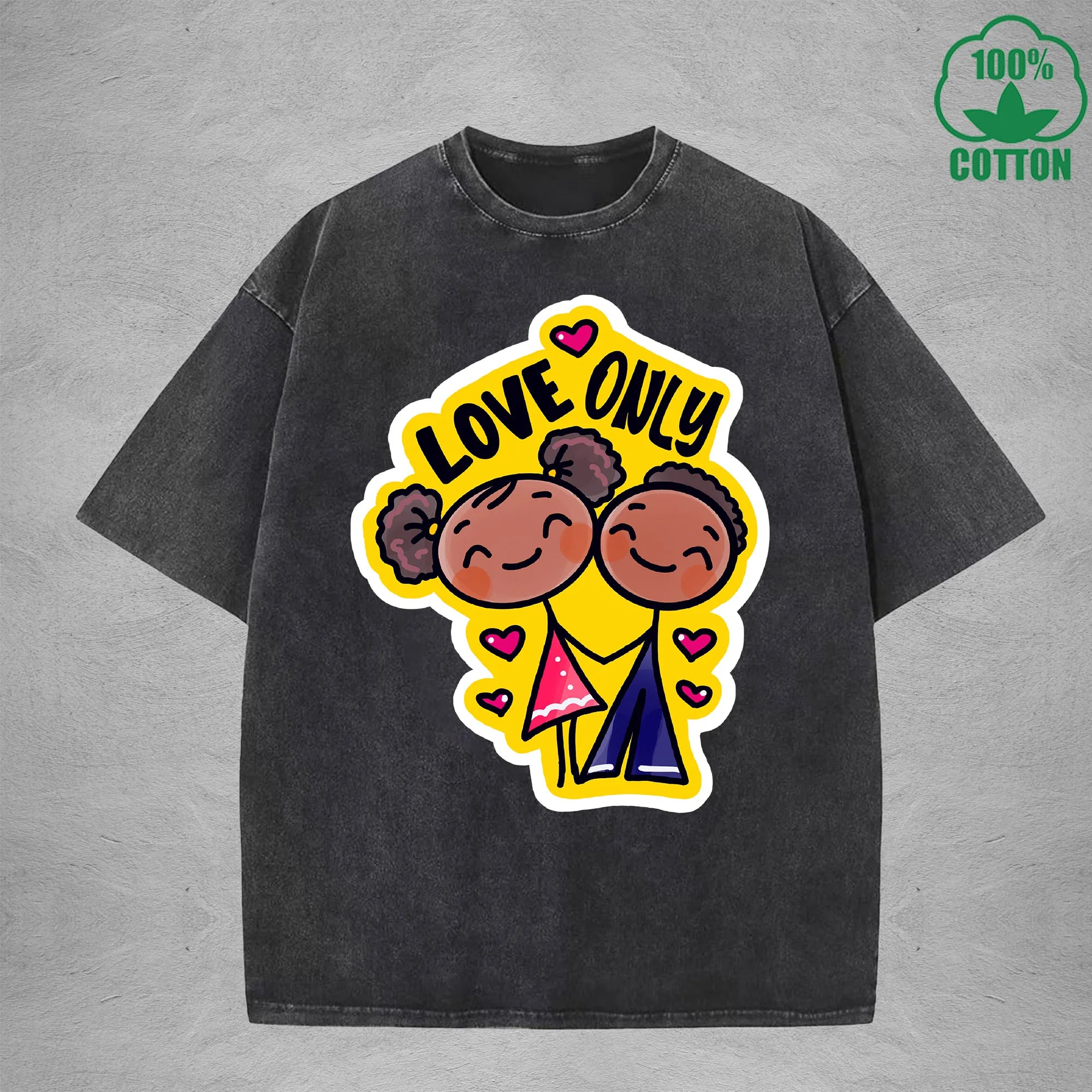 Love onlyInterest Printed Washed T-Shirt 230G Loose Trendy Fashionable 100%Cotton Short Sleeve Top