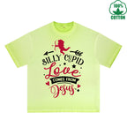 Silly God of Love Printed Dirty Wash T-Shirt 230G Multicolor Loose Trendy Fashionable 100%Cotton Short Sleeve Top