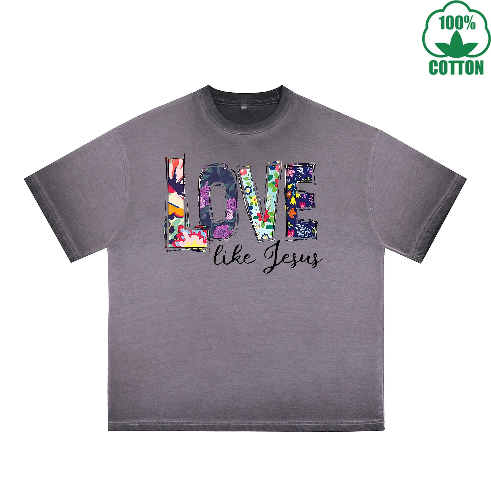 Love Printed Dirty WashT-Shirt 230G Multicolor Loose Trendy Fashionable 100%Cotton Short Sleeve Top