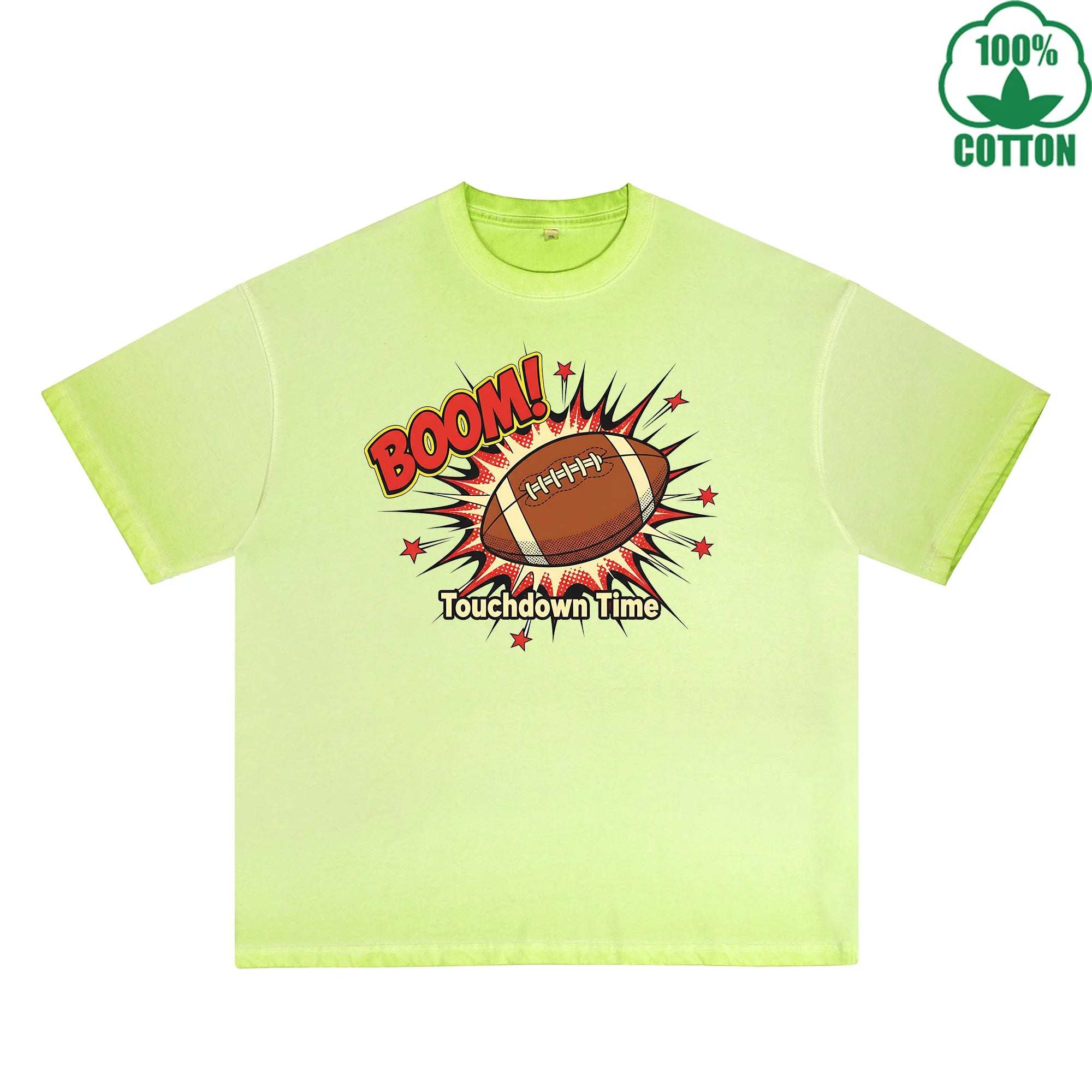 Touchdown Time Printed Dirty Wash T-Shirt 230G Multicolor Loose Trendy Fashionable 100%Cotton Short Sleeve Top