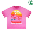 Go With All Your Heart Printed Dirty WashT-Shirt 230G Multicolor Loose Trendy Fashionable 100%Cotton Short Sleeve Top