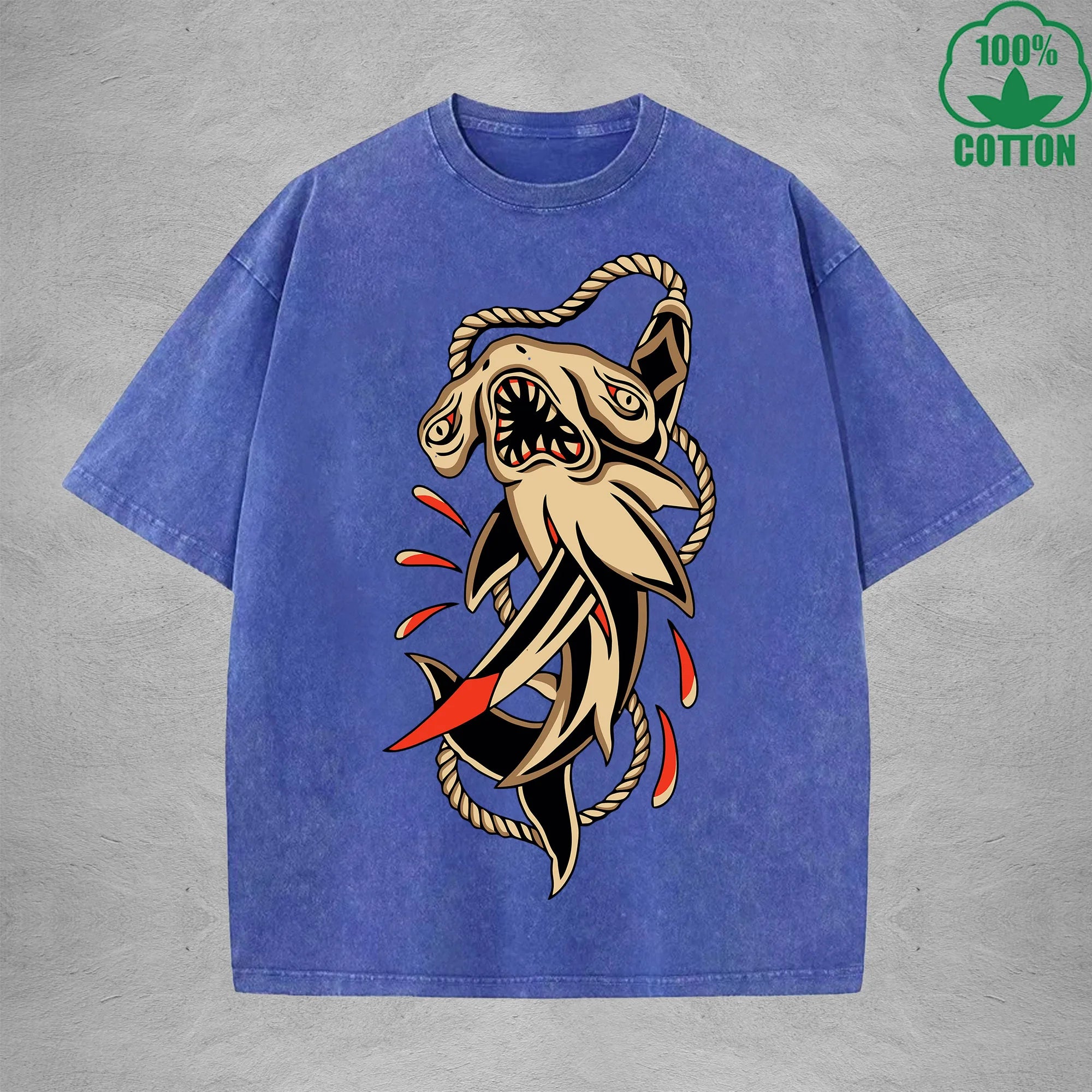 PredatorInterest Printed Washed T-Shirt 230G Multicolor Loose Trendy Fashionable 100%Cotton Short Sleeve Top