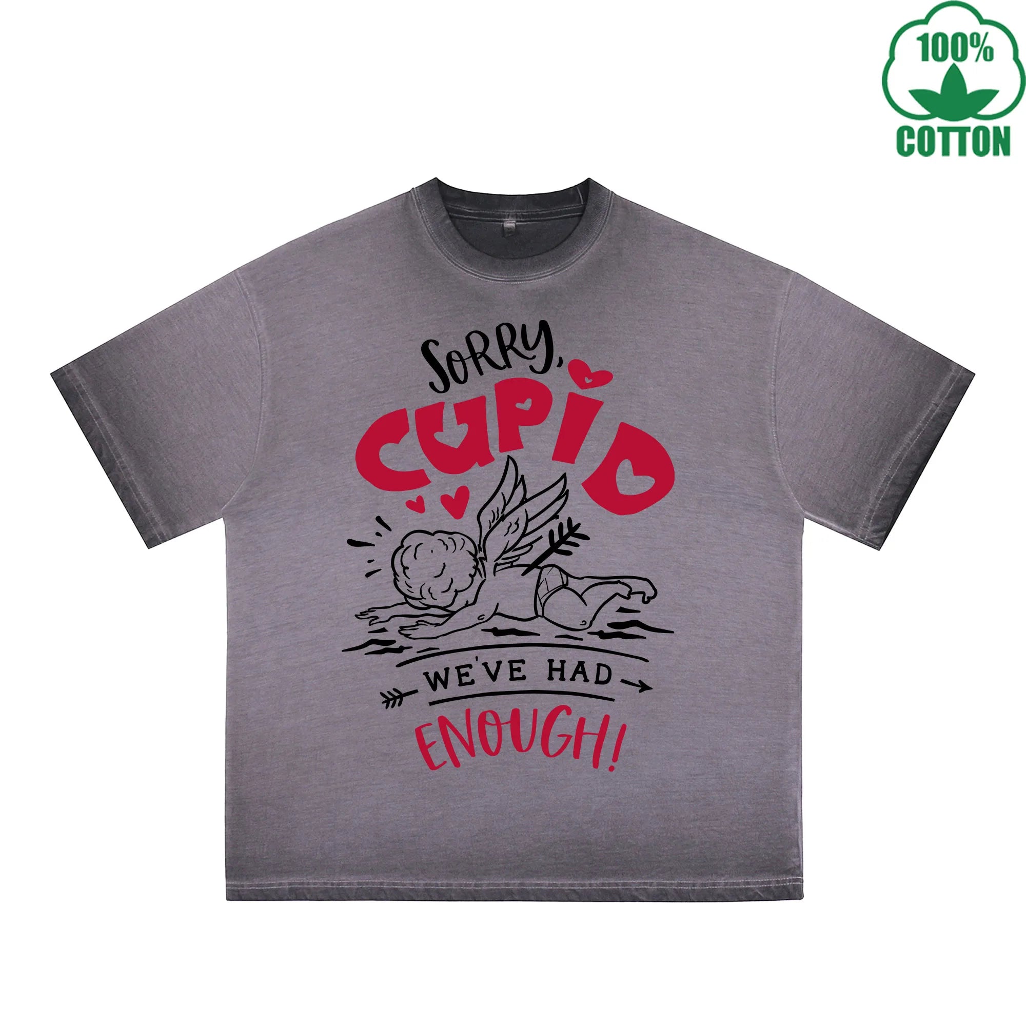 Sorry God of Love Printed Dirty Wash T-Shirt 230G Multicolor Loose Trendy Fashionable 100%Cotton Short Sleeve Top