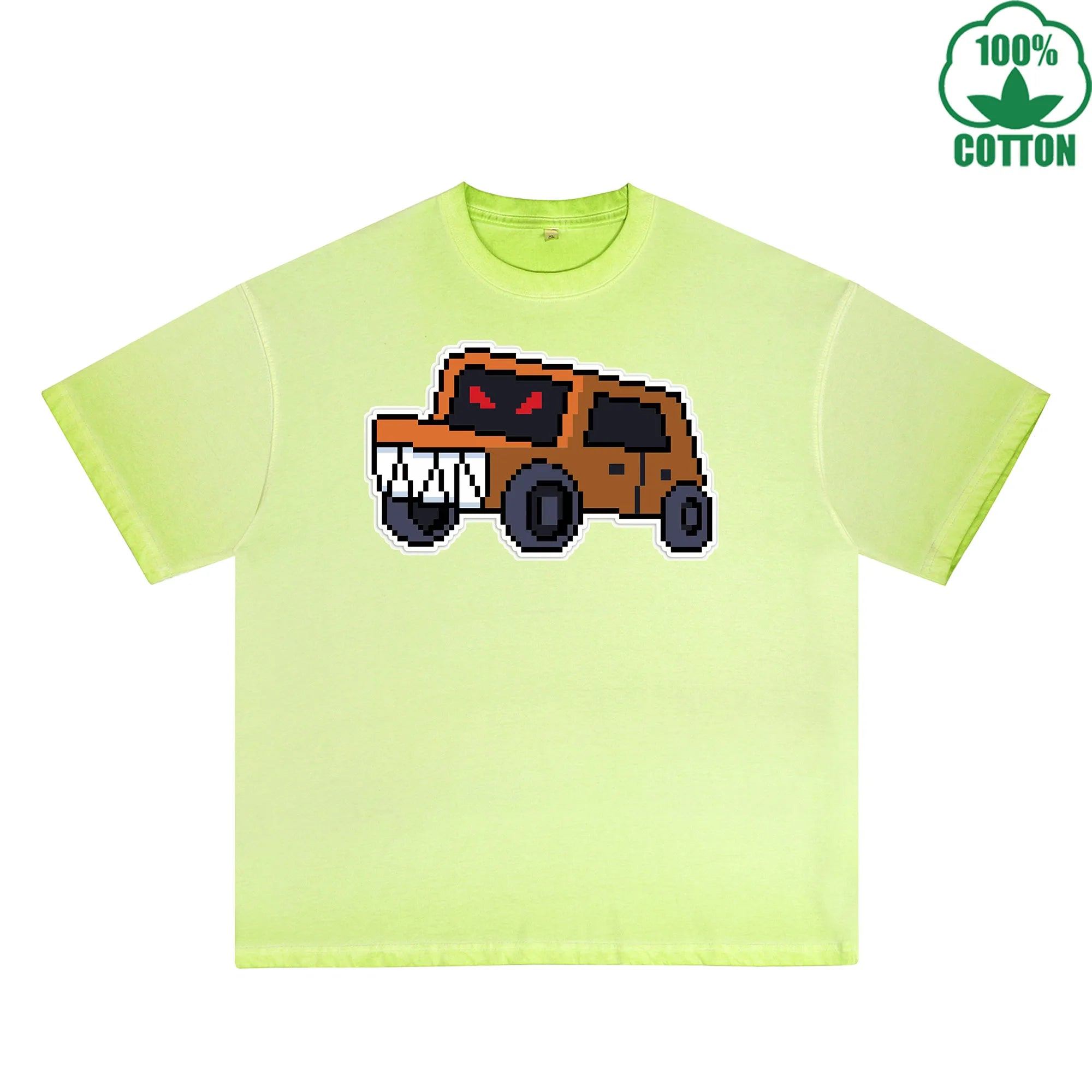 Angry Truck Printed Dirty WashT-Shirt 230G Multicolor Loose Trendy Fashionable 100%Cotton Short Sleeve Top