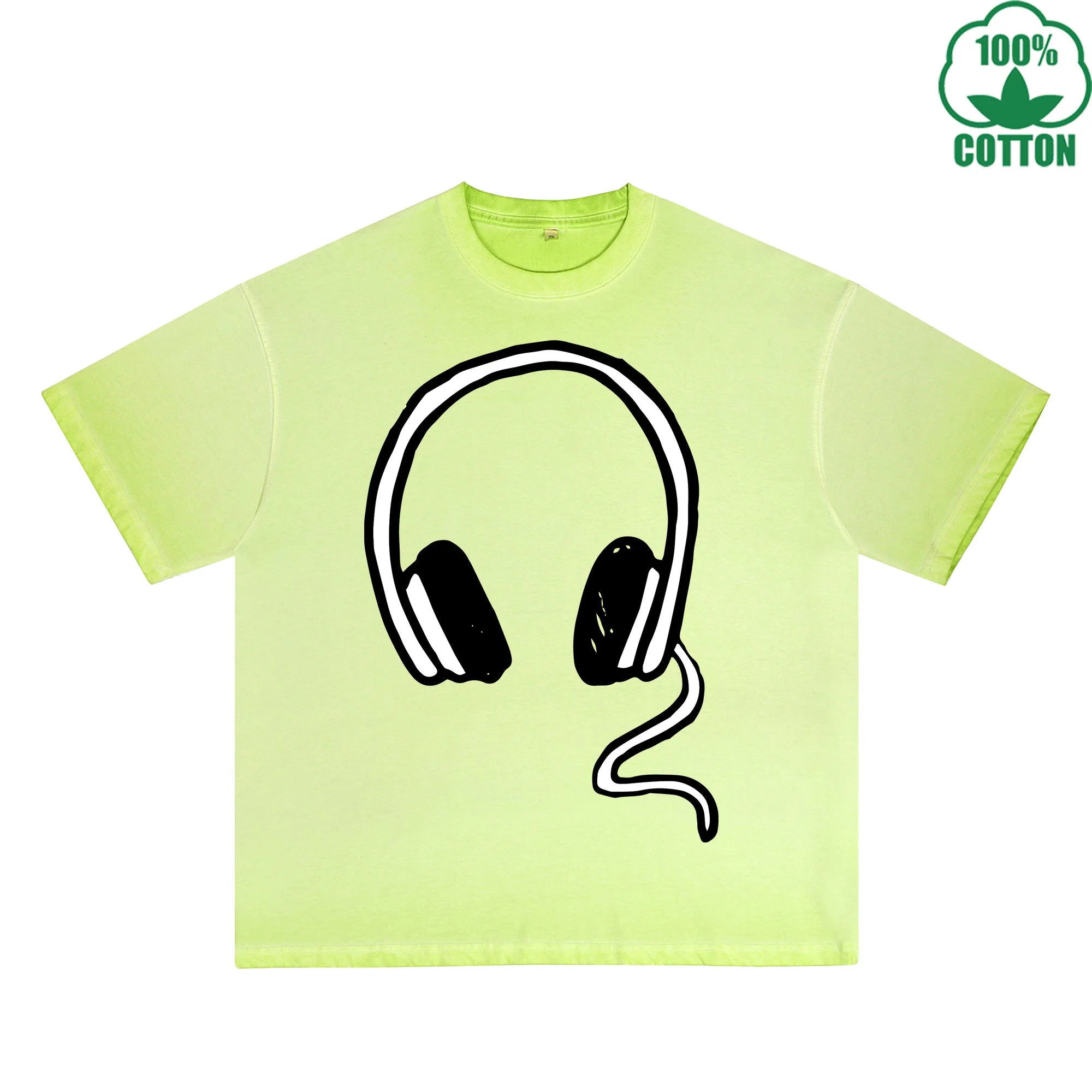 Music Printed Dirty WashT-Shirt 230G Multicolor Loose Trendy Fashionable 100%Cotton Short Sleeve Top