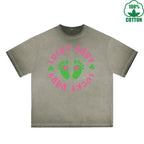 Fatey Baby Printed Dirty Wash T-Shirt 230G Multicolor Loose Trendy Fashionable 100%Cotton Short Sleeve Top