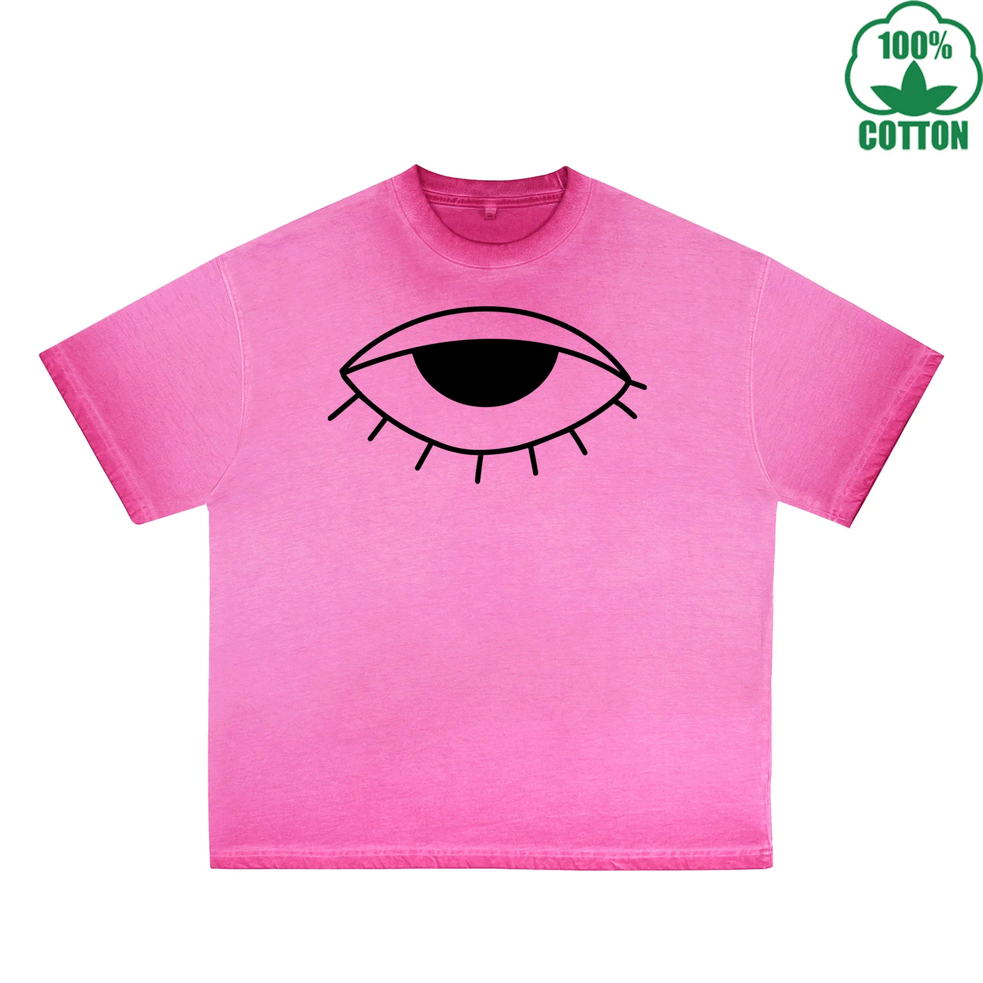 The Mysterious Eye Printed Dirty WashT-Shirt 230G Multicolor Loose Trendy Fashionable 100%Cotton Short Sleeve Top