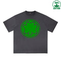 clover coin Printed Dirty Wash T-Shirt 230G Multicolor Loose Trendy Fashionable 100%Cotton Short Sleeve Top