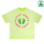 Fatey Baby Printed Dirty Wash T-Shirt 230G Multicolor Loose Trendy Fashionable 100%Cotton Short Sleeve Top