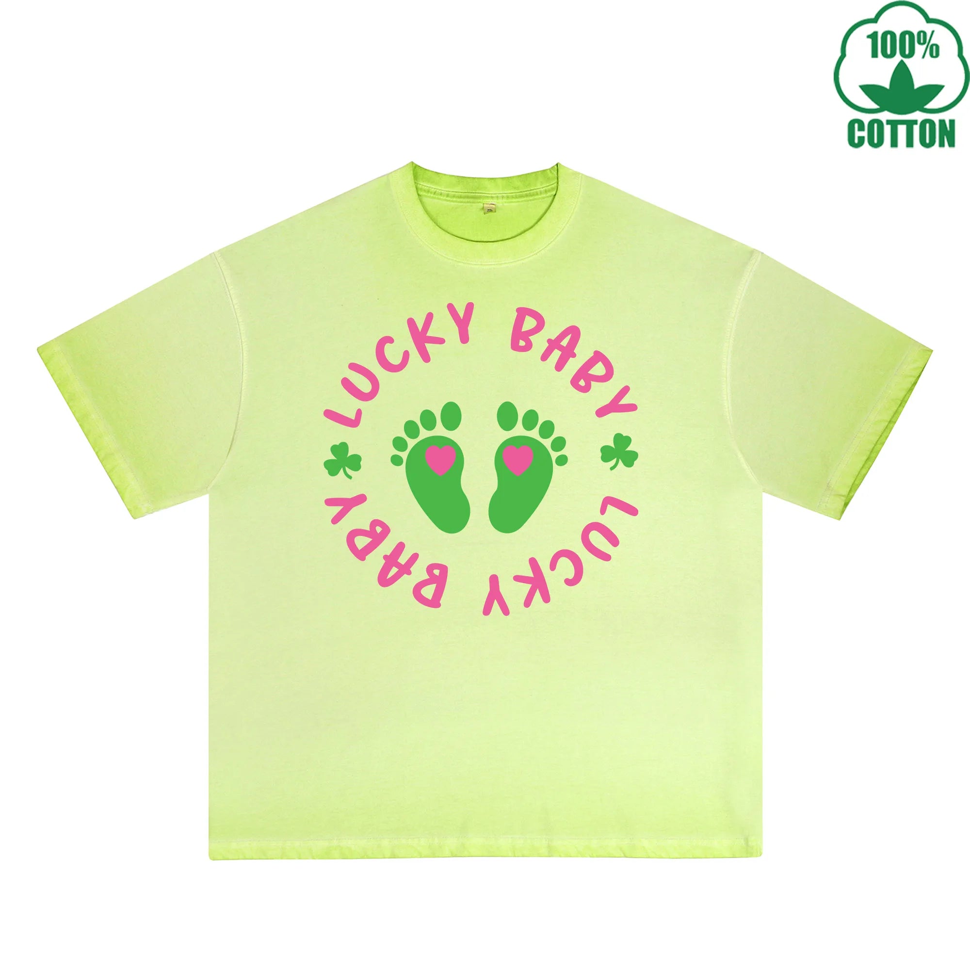 Fatey Baby Printed Dirty Wash T-Shirt 230G Multicolor Loose Trendy Fashionable 100%Cotton Short Sleeve Top