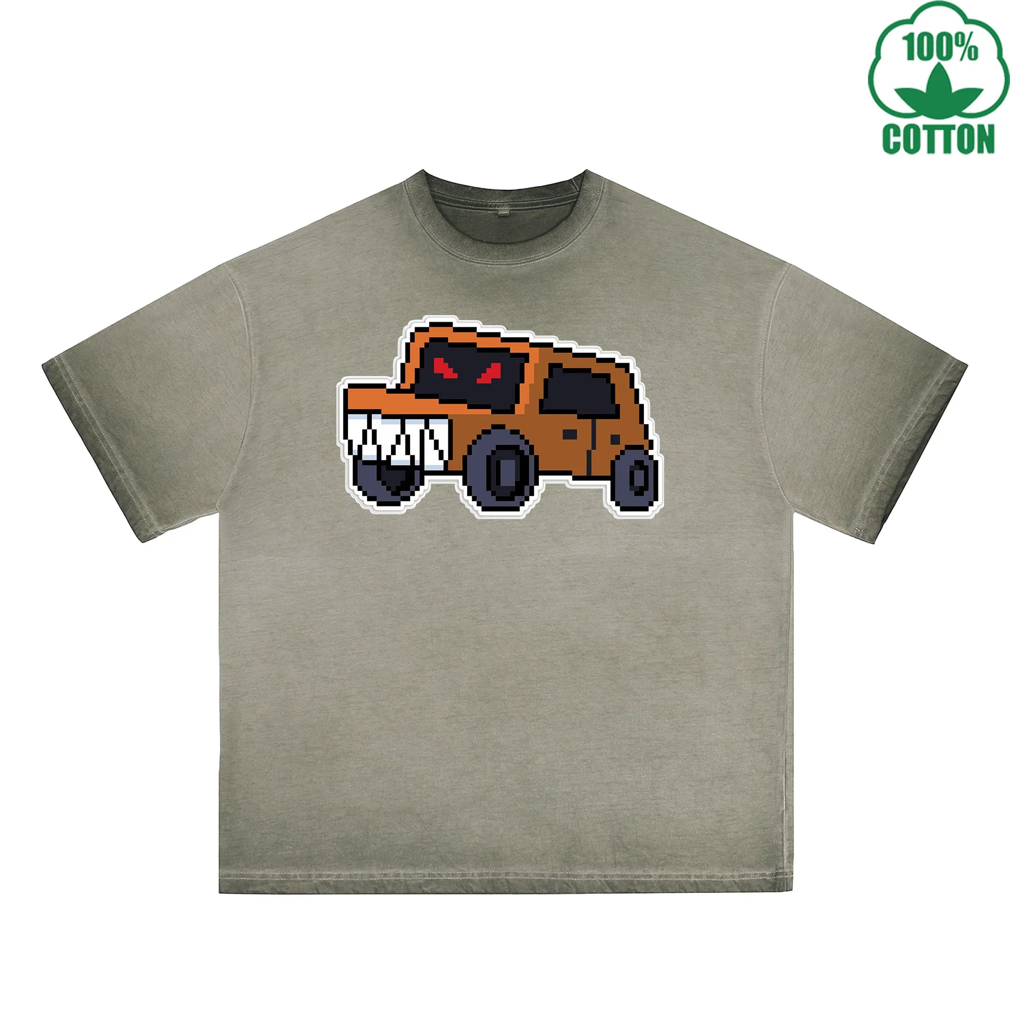 Angry Truck Printed Dirty WashT-Shirt 230G Multicolor Loose Trendy Fashionable 100%Cotton Short Sleeve Top