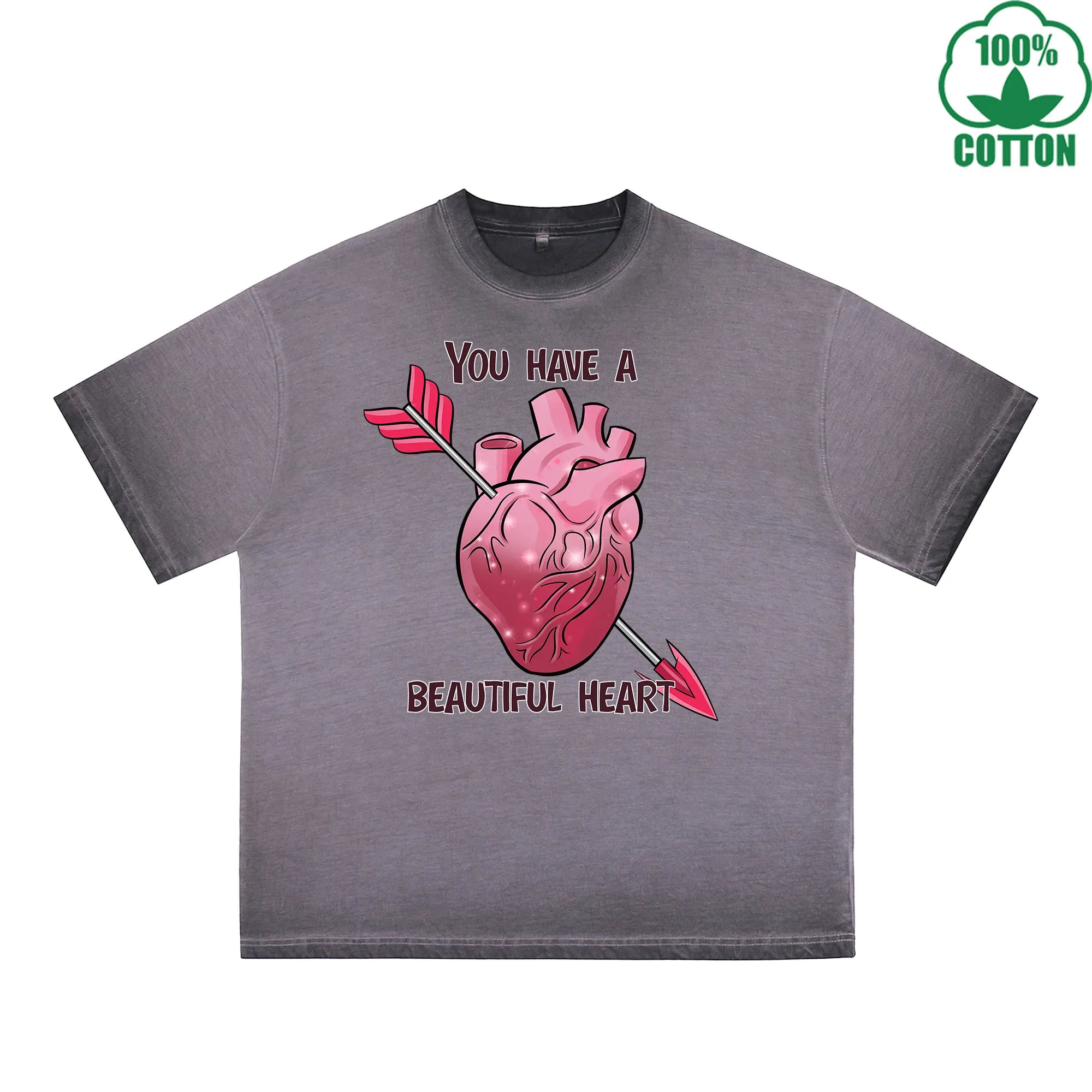 You Have a Beautiful Printed Dirty Wash T-Shirt 230G Multicolor Loose Trendy Fashionable 100%Cotton Short Sleeve Top