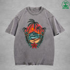 SunsetInterest Printed Washed T-Shirt 230G Multicolor Loose Trendy Fashionable 100%Cotton Short Sleeve Top