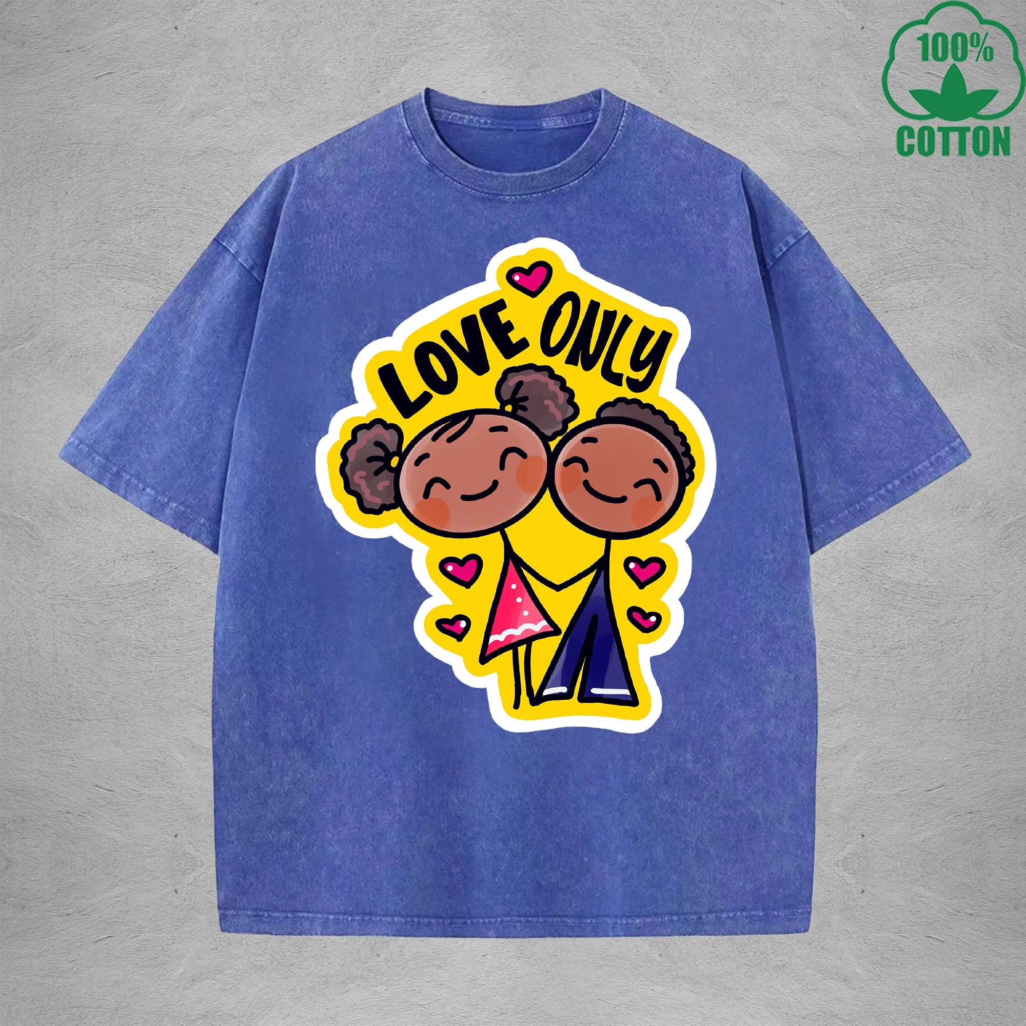 Love onlyInterest Printed Washed T-Shirt 230G Loose Trendy Fashionable 100%Cotton Short Sleeve Top