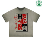 Sweet Heart Printed Dirty Wash T-Shirt 230G Multicolor Loose Trendy Fashionable 100%Cotton Short Sleeve Top