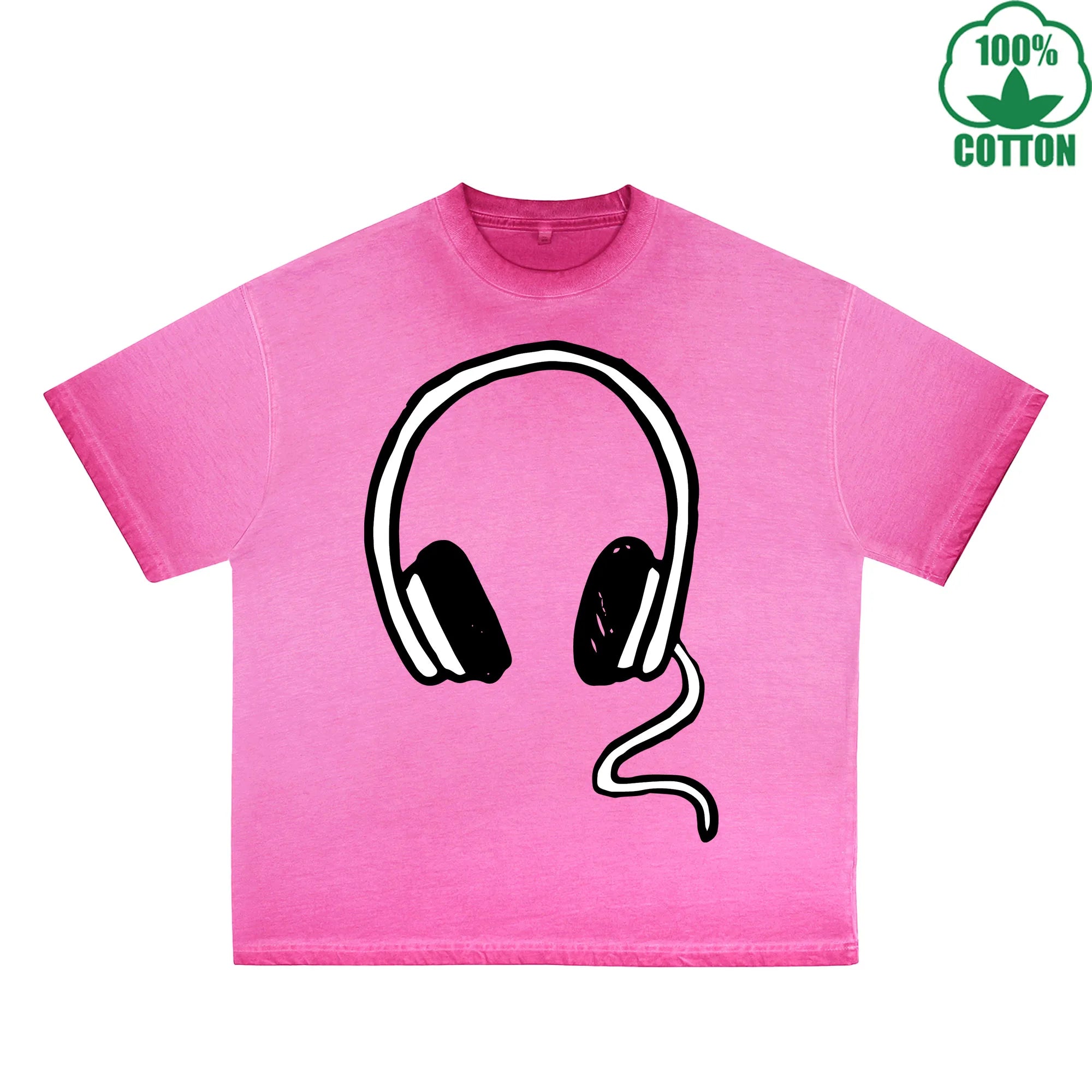 Music Printed Dirty WashT-Shirt 230G Multicolor Loose Trendy Fashionable 100%Cotton Short Sleeve Top