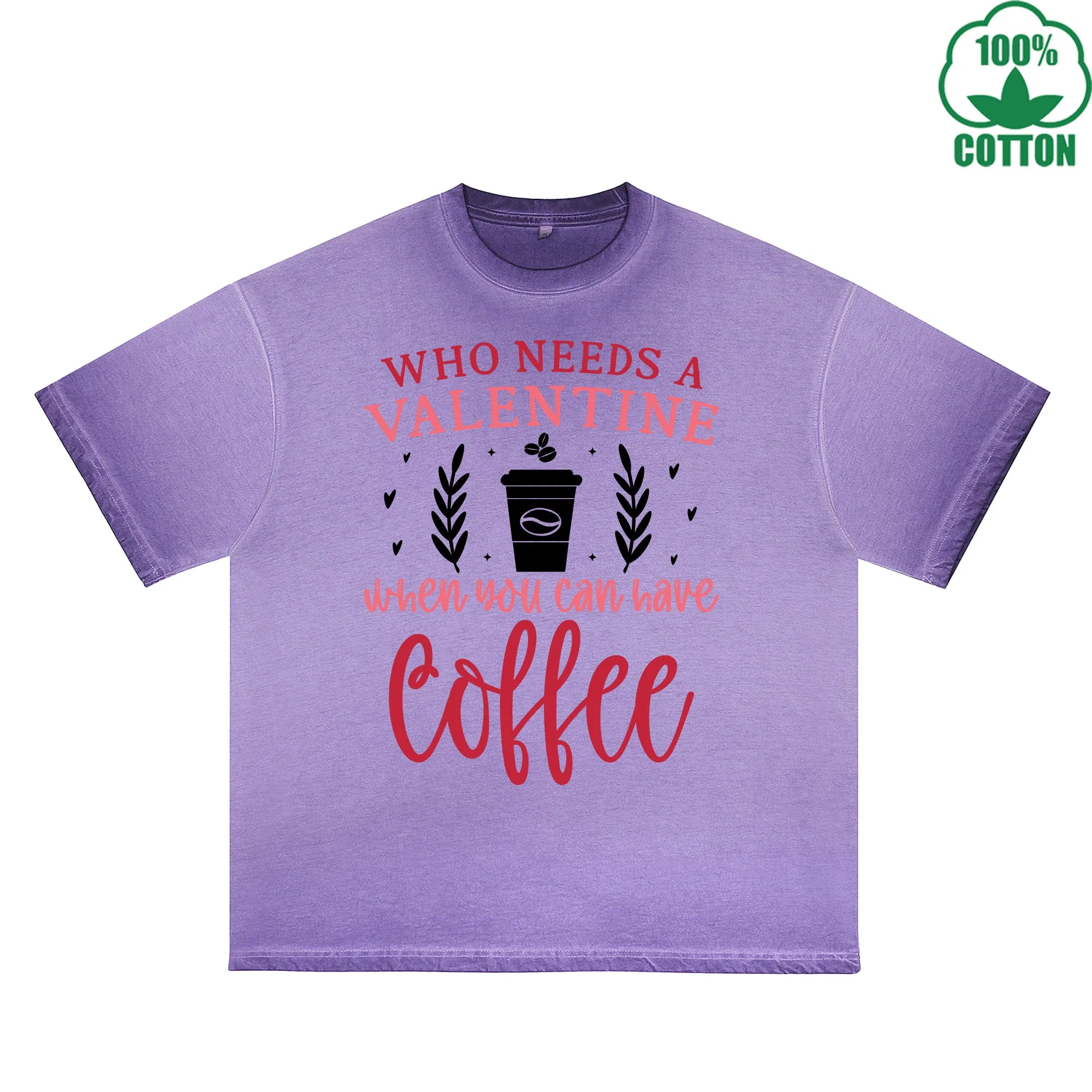 Valentine Printed Dirty Wash T-Shirt 230G Multicolor Loose Trendy Fashionable 100%Cotton Short Sleeve Top