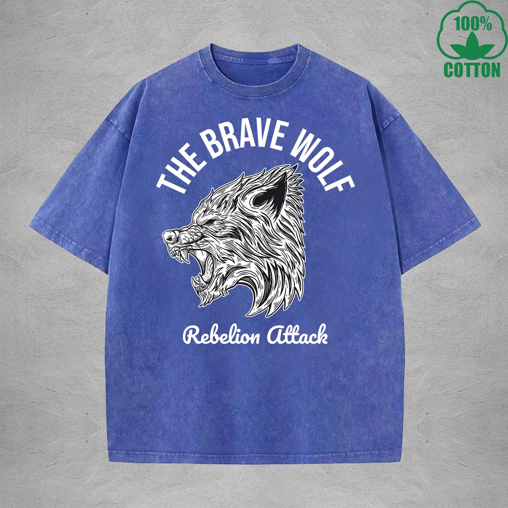 The Brave WolfInterest Printed Washed T-Shirt 230G Multicolor Loose Trendy Fashionable 100%Cotton Short Sleeve Top