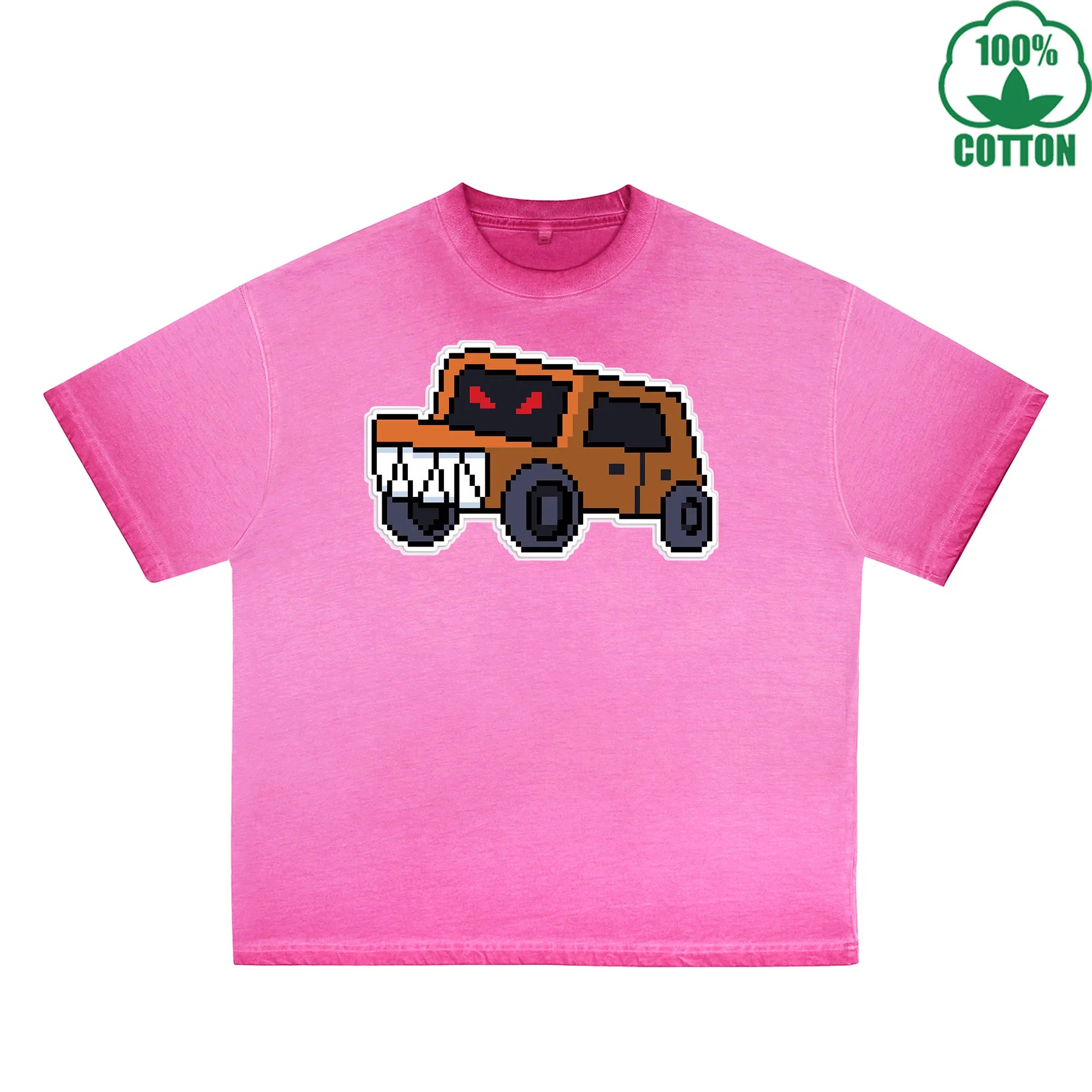 Angry Truck Printed Dirty WashT-Shirt 230G Multicolor Loose Trendy Fashionable 100%Cotton Short Sleeve Top