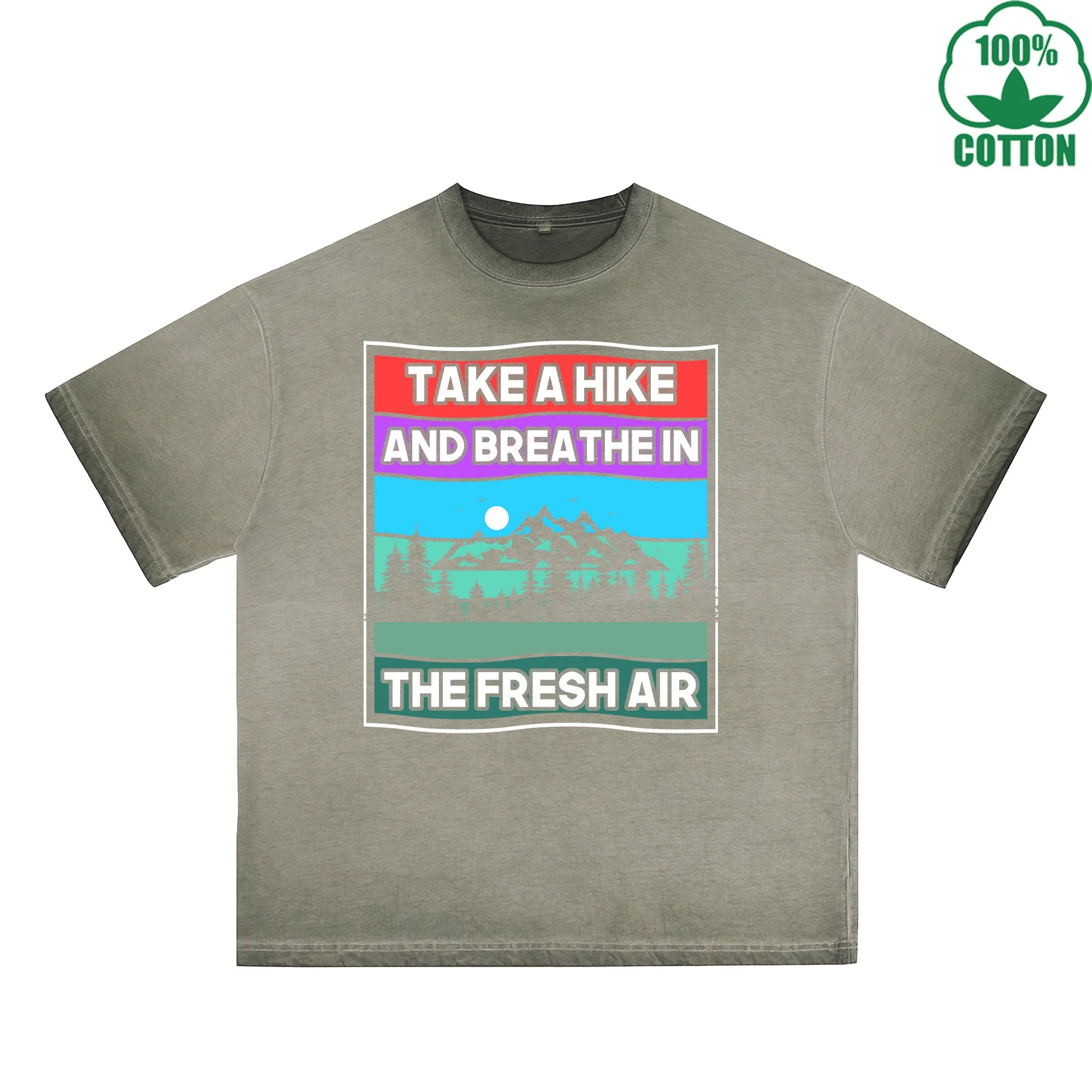 Take A Hike Printed Dirty WashT-Shirt 230G Multicolor Loose Trendy Fashionable 100%Cotton Short Sleeve Top
