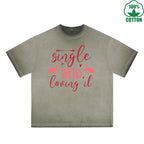 Sing Le Printed Dirty Wash T-Shirt 230G Multicolor Loose Trendy Fashionable 100%Cotton Short Sleeve Top
