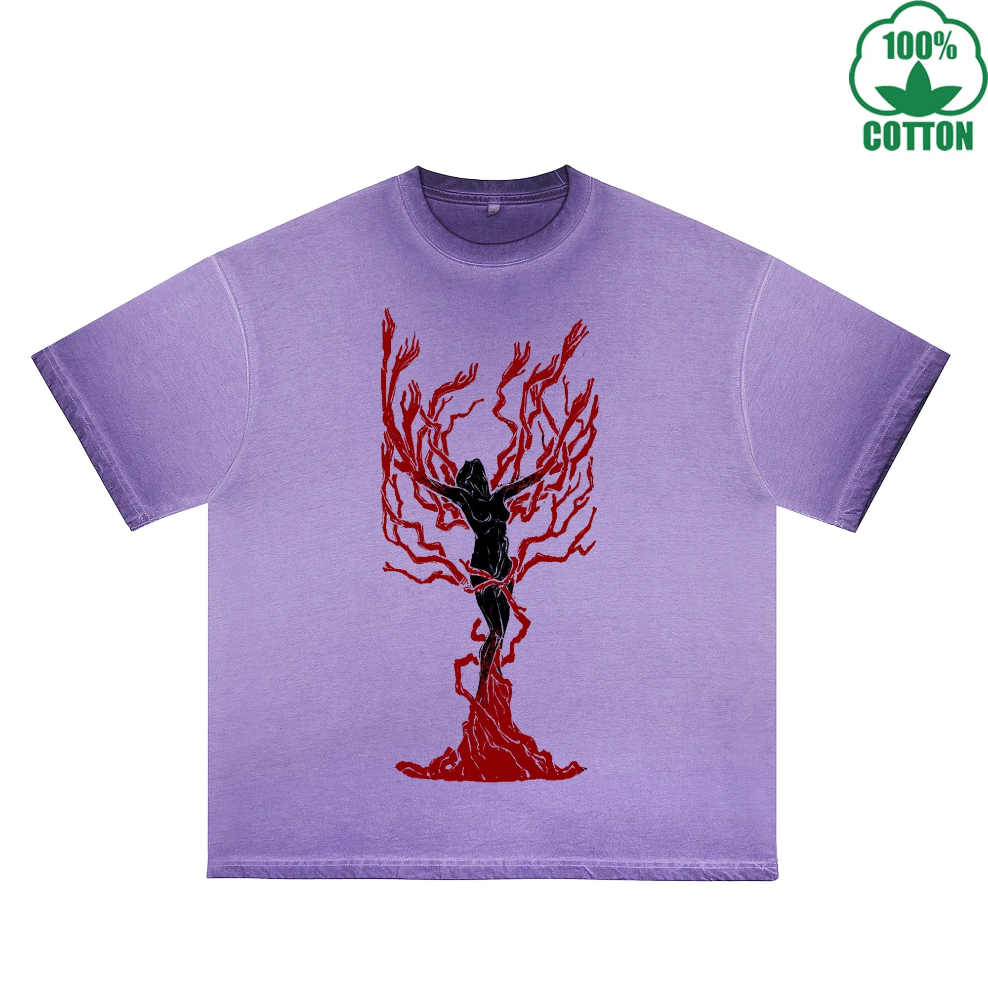 Blood Taboo Printed Dirty WashT-Shirt 230G Multicolor Loose Trendy Fashionable 100%Cotton Short Sleeve Top