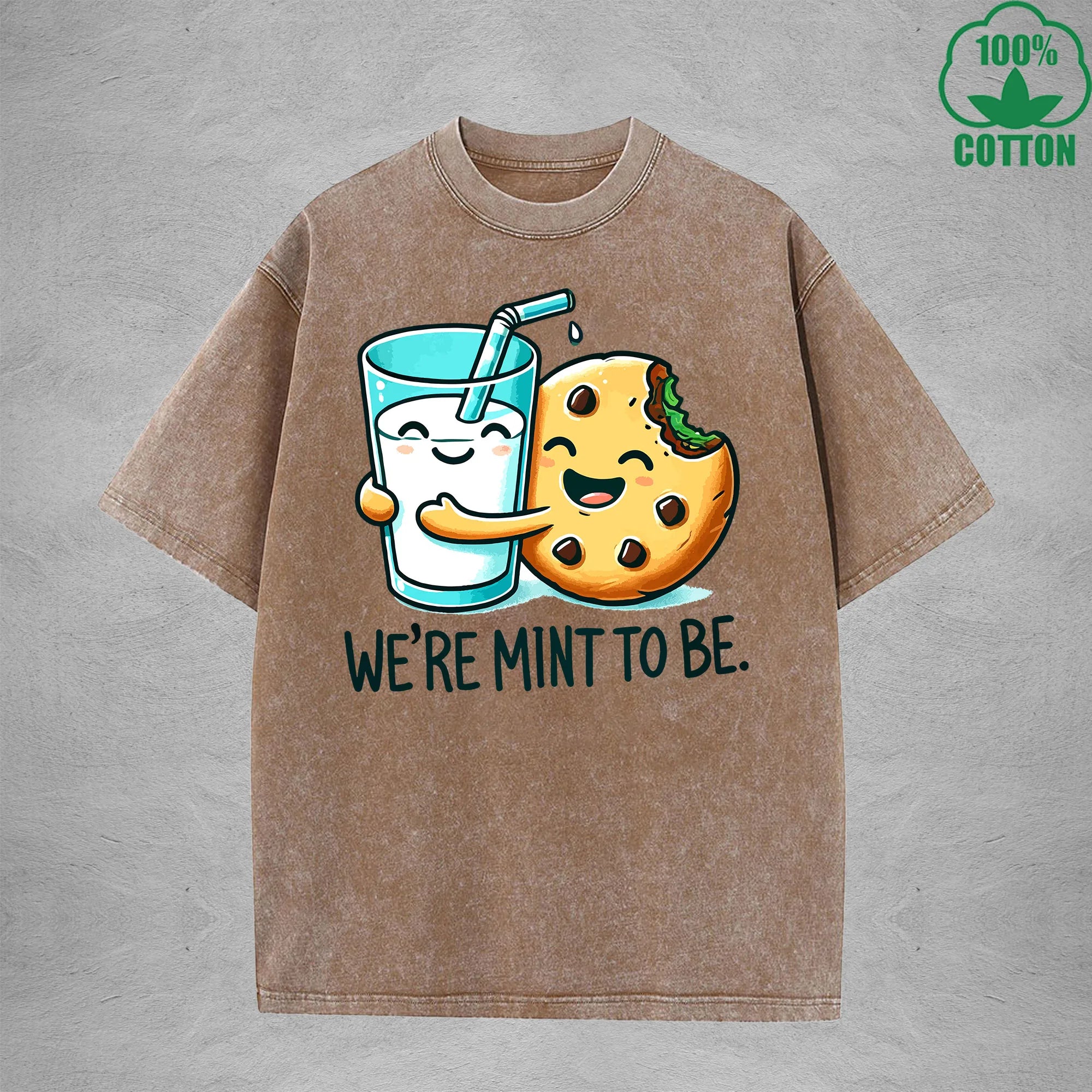Were Mint To BeInterest Printed Washed T-Shirt 230G Loose Trendy Fashionable 100%Cotton Short Sleeve Top