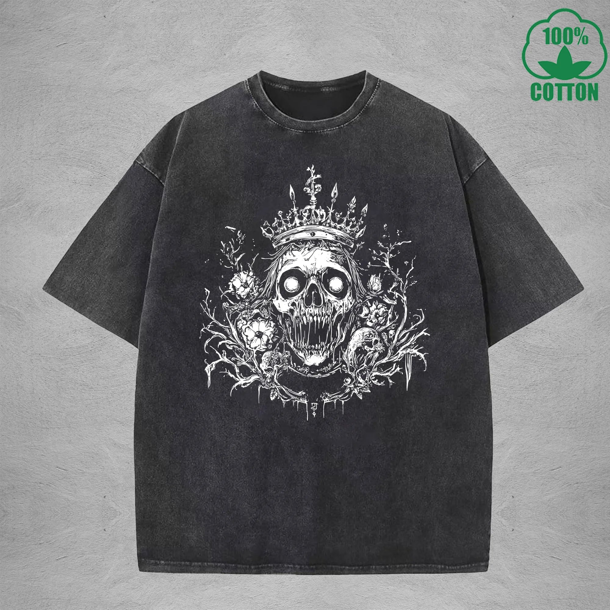 Skeleton King American Retro 230G Washed T-Shirt Available in Multiple Colors Fashionable Pure Cotton Short Sleeve